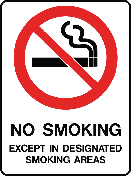 Plastic Tags - No Smoking Except In Designated Smoking Areas Safety Sign